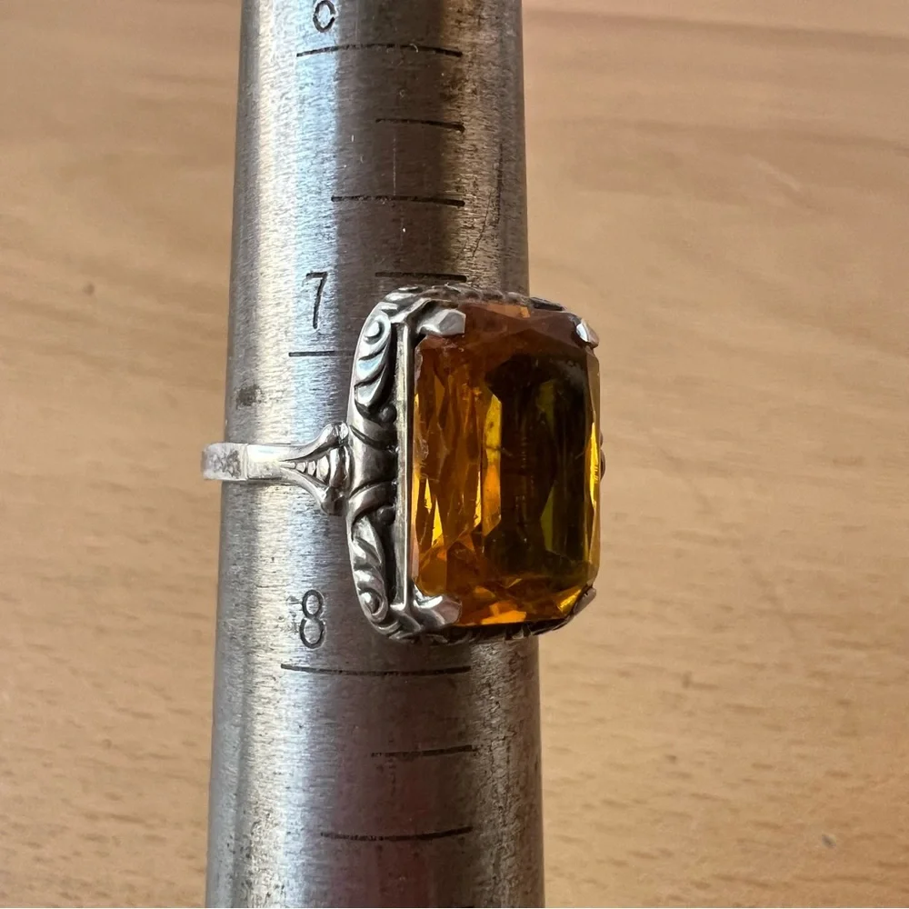 ANTIQUE 800 STERLING YELLOW PASTE STONE RING